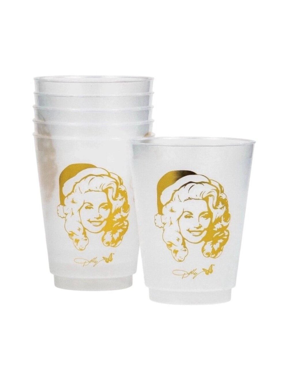 Dolly Parton 16 oz Disposable Plastic Cup 6-Pk Holiday Gold Dolly Face & Sig NEW
